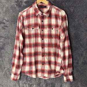 VTG Lucky Brand Flannel Shirt Men's Med Red Check Classic Fit Button-Up Flap PKT